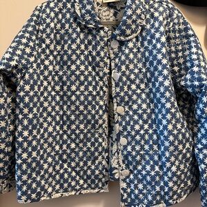 Blue and White Star Patterned Quilted Jacket